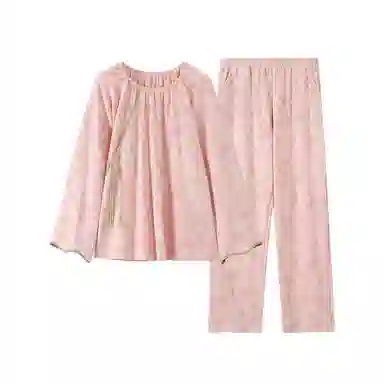 歌倩雅 简约国风长袖上衣大码休闲长裤家居服睡衣套装 女款 图片色