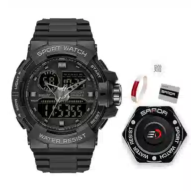 三达新款个性休闲潮流炫酷手表户外运动防水男士电子表多功能腕表国表黑色表盘电子+石英机芯男款