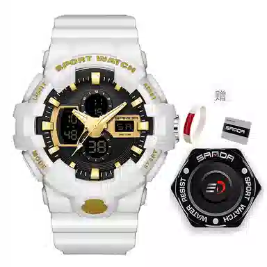 三达新款电子表双显多功能时尚潮流创意户外防水黑色表盘男士腕表国表电子+石英机芯