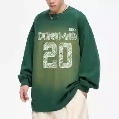 敦煌博物馆 重磅水洗美式复古字母渐变宽松百搭高街圆领卫衣 男女同款