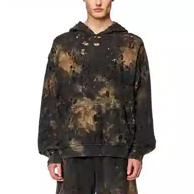 Diesel Hoodie Distressed Brown Black