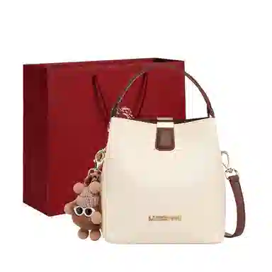 老人头 实用轻便通勤简约百搭水桶包 牛皮配合成革 斜挎包单肩包手提包 女 白色