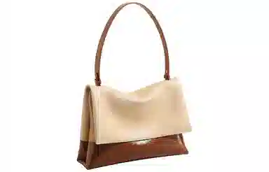 时尚通勤 妙迪 小众高级感拼接撞色 牛皮 邮差腋下单肩斜挎包包 女款 拿铁千层雪