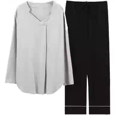 兰缪 韩系潮流时尚气质简约长袖个性休闲舒适透气长裤睡衣套装 女款 图片色