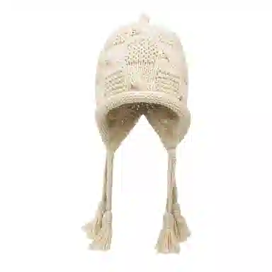 北极绒 秋冬手工流苏保暖高级针织帽子甜美可爱护耳 涤纶 绒线帽 女款