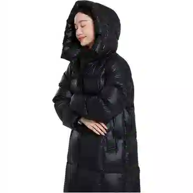 羽物 纯色连帽保暖拉链中长款羽绒服 女款