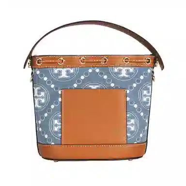 Tory Burch T Monogram Bucket Bag Medium Brown Denim