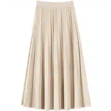 她池 纯色百褶半身休闲长裙 女款 黑色