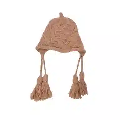 北极绒 秋冬手工流苏保暖高级针织帽子甜美可爱护耳 涤纶 绒线帽 女款