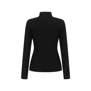 Three Quarters Turtleneck Rhinestone Sweater Black