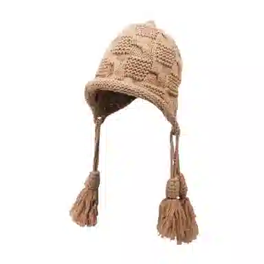 北极绒 秋冬手工流苏保暖高级针织帽子甜美可爱护耳 涤纶 绒线帽 女款