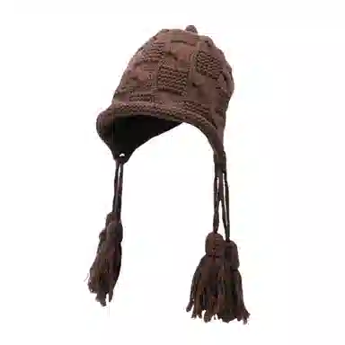 北极绒 秋冬手工流苏保暖高级针织帽子甜美可爱护耳 涤纶 绒线帽 女款