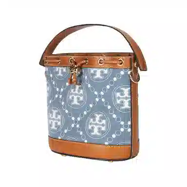 Tory Burch T Monogram Bucket Bag Medium Brown Denim
