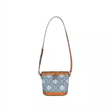 Tory Burch T Monogram Bucket Bag Medium Brown Denim