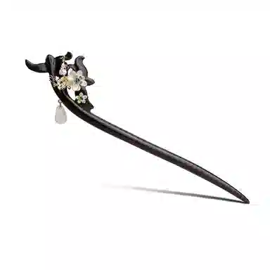 凤凰涅磐 复古国风步摇新中式木质簪子配旗袍汉服日常发饰盘发 黑檀木 白水晶 贝壳花 合金件 珍珠 发簪 女款 白色吊坠 礼物 礼盒