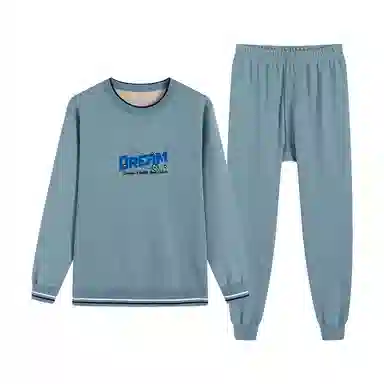 贴身领域 加绒加厚冬季青少年圆领可外穿秋衣秋裤内衣保暖套装 男款