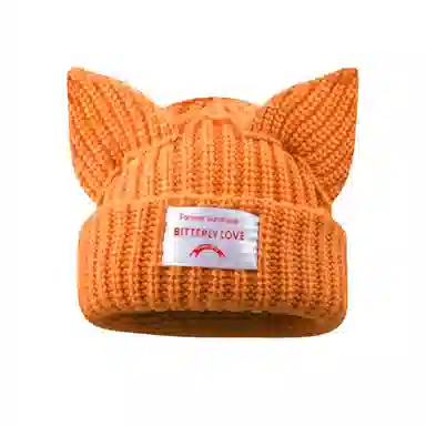 北极绒 韩版秋冬可爱狐狸耳朵加厚保暖 聚酯纤维 绒线帽 男女同款情侣款