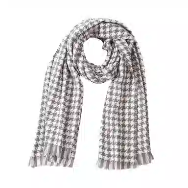北极绒 千鸟格冬季保暖围脖格子流苏韩版 绒线围巾 男女同款情侣款