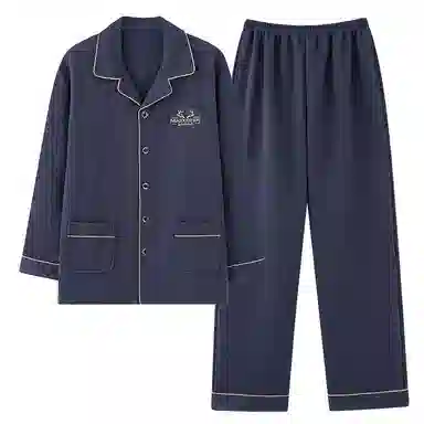 睦隆世家 时尚清新简约保暖亲肤轻盈微弹舒适细腻长袖长裤不易起球家居服睡衣套装 男款 藏青色