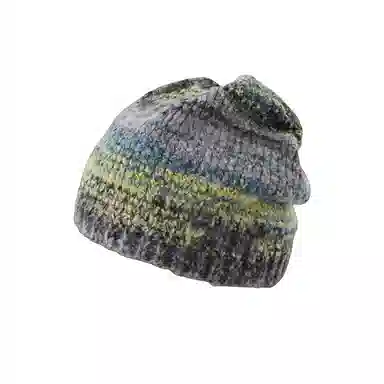 北极绒 渐变条纹彩色保暖毛线撞色 涤纶 绒线帽 男女同款情侣款