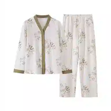 歌倩雅 开衫舒适亲肤长袖长裤睡衣套装 女款 杏色