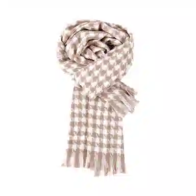 北极绒 千鸟格冬季保暖围脖格子流苏韩版 绒线围巾 男女同款情侣款