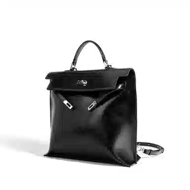 Fairwhale Classic Leather Backpack Black Khaki