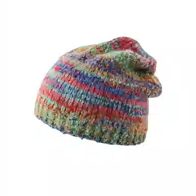 北极绒 渐变条纹彩色保暖毛线撞色 涤纶 绒线帽 男女同款情侣款