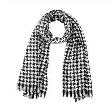 北极绒 千鸟格冬季保暖围脖格子流苏韩版 绒线围巾 男女同款情侣款