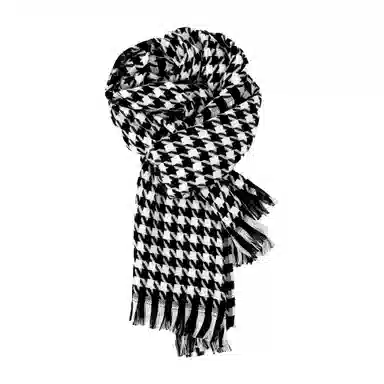 北极绒 千鸟格冬季保暖围脖格子流苏韩版 绒线围巾 男女同款情侣款