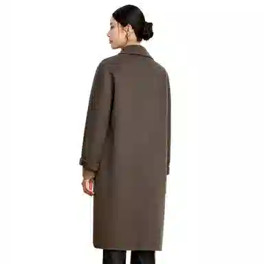 富铤 纯色简约西装领双排扣中长款大衣 女款