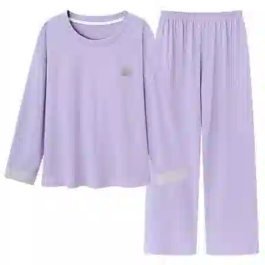 莫代尔 舒适柔软亲肤带胸垫不凸点圆领甜美卡通长袖长裤家居服可外穿睡衣套装 女 薰衣草淡紫