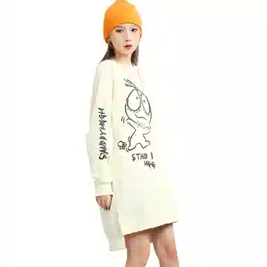 木果果木 不规则开叉设计印花圆领长袖连衣裙 女款