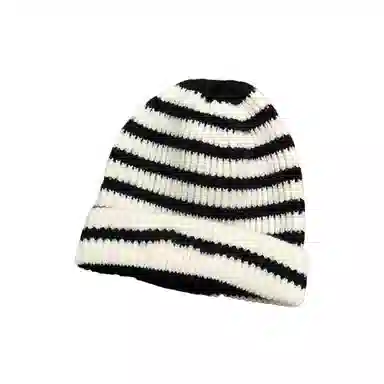 北极绒 日系条纹保暖包头 聚酯纤维 绒线帽 男女同款情侣款