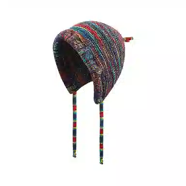北极绒 甜美保暖绑带彩虹护耳 聚酯纤维 绒线帽 男女同款情侣款