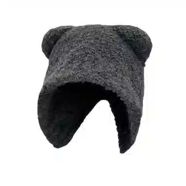 北极绒 可爱小熊秋冬季保暖显脸小大头围护耳包头帽 聚酯纤维 绒线帽 男女同款情侣款