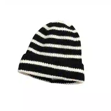 北极绒 日系条纹保暖包头 聚酯纤维 绒线帽 男女同款情侣款