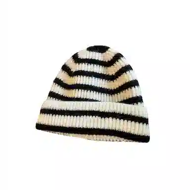 北极绒 日系条纹保暖包头 聚酯纤维 绒线帽 男女同款情侣款