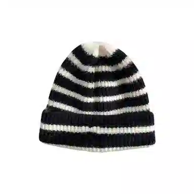北极绒 日系条纹保暖包头 聚酯纤维 绒线帽 男女同款情侣款