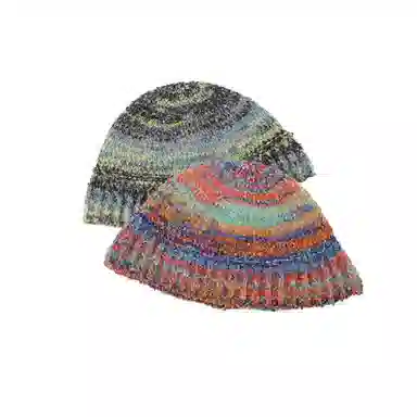 北极绒 渐变条纹彩色保暖毛线撞色 涤纶 绒线帽 男女同款情侣款