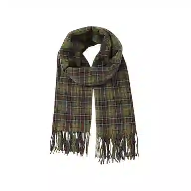 北极绒 复古绿色格子冬季高级感百搭保暖围脖 绒线围巾 男女同款情侣款