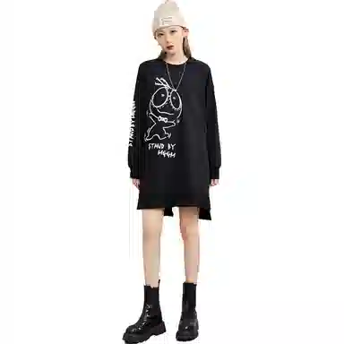 木果果木 不规则开叉设计印花圆领长袖连衣裙 女款