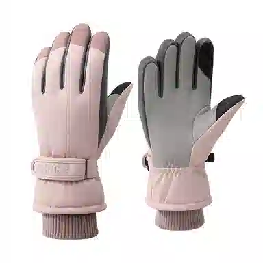 浪莎 冬季天滑雪棉保暖触屏防风加绒加厚骑车电瓶车摩托车防泼水登山防冻御寒防滑防丢卡扣 聚酯纤维 运动手套 女款