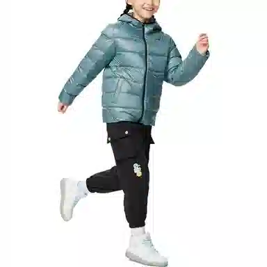 李宁儿童 童装 运动生活系列 纯色拉链连帽羽绒服 男童女童 绿色