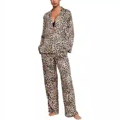Victoria's Secret Satin Long Pajama Set Leopard