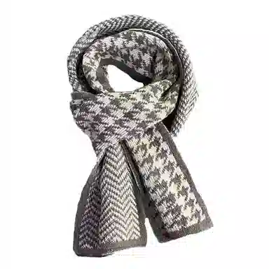 北极绒 千鸟格针织保暖高级感 绒线围巾 男女同款情侣款