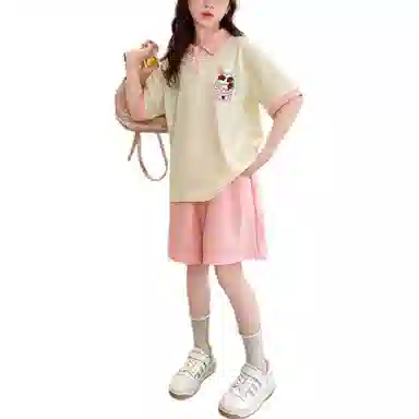 大童 浪莎 时尚舒适透气休闲运动套装 杏色