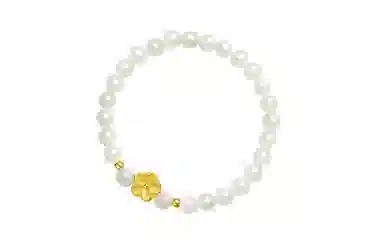 周六福 桃花手饰 足金 和田白玉 按克计价 黄金手链 男女同款情侣款