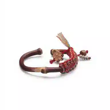 星珍思 梅你不行 新中式国潮招财纳福转运 小众设计编织绳素圈开口 鸡血藤 手镯 女款