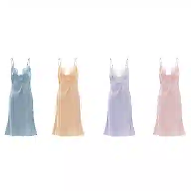 桑罗 真丝拼蕾丝法式吊带性感桑蚕丝美肤睡裙  真丝睡衣真丝家居连衣裙 女款